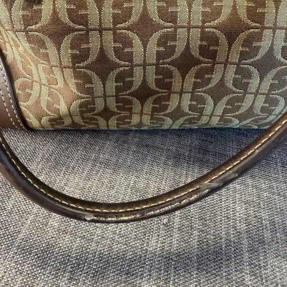 Womens Fossil Brown Signature Fabric Leather Shoulder Handbag Satchel Bag Purse - Picture 6 of 15